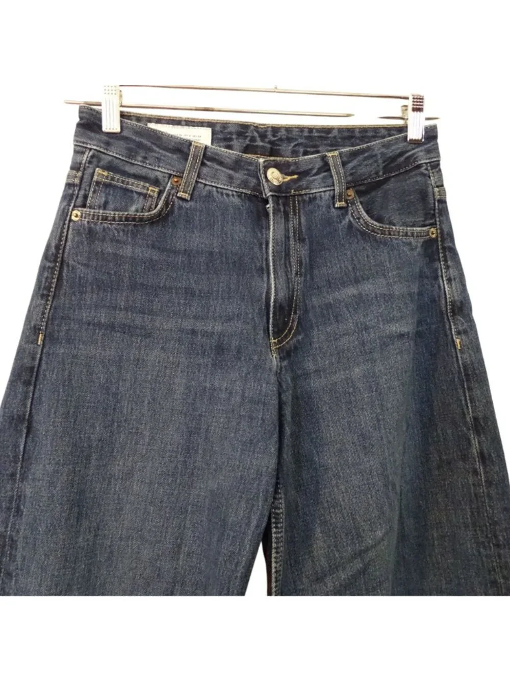 Zara Wide Leg Raw Hem Jeans Denim Blue Size 2 High Waist Boho Retro Streetwear - Picture 2 of 11